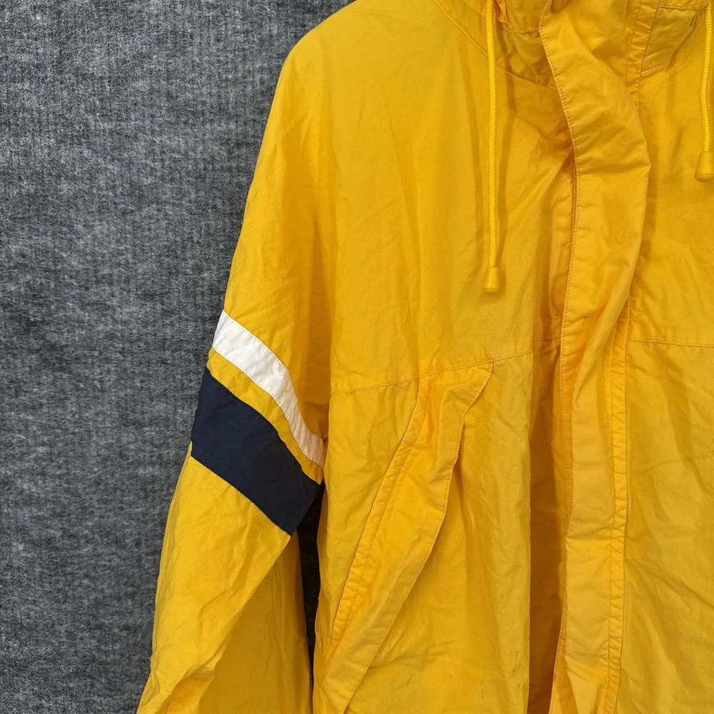 Nautica Jacket Mens Medium Yellow Canvas Hooded Windbreaker Lined Logo Sailing‎